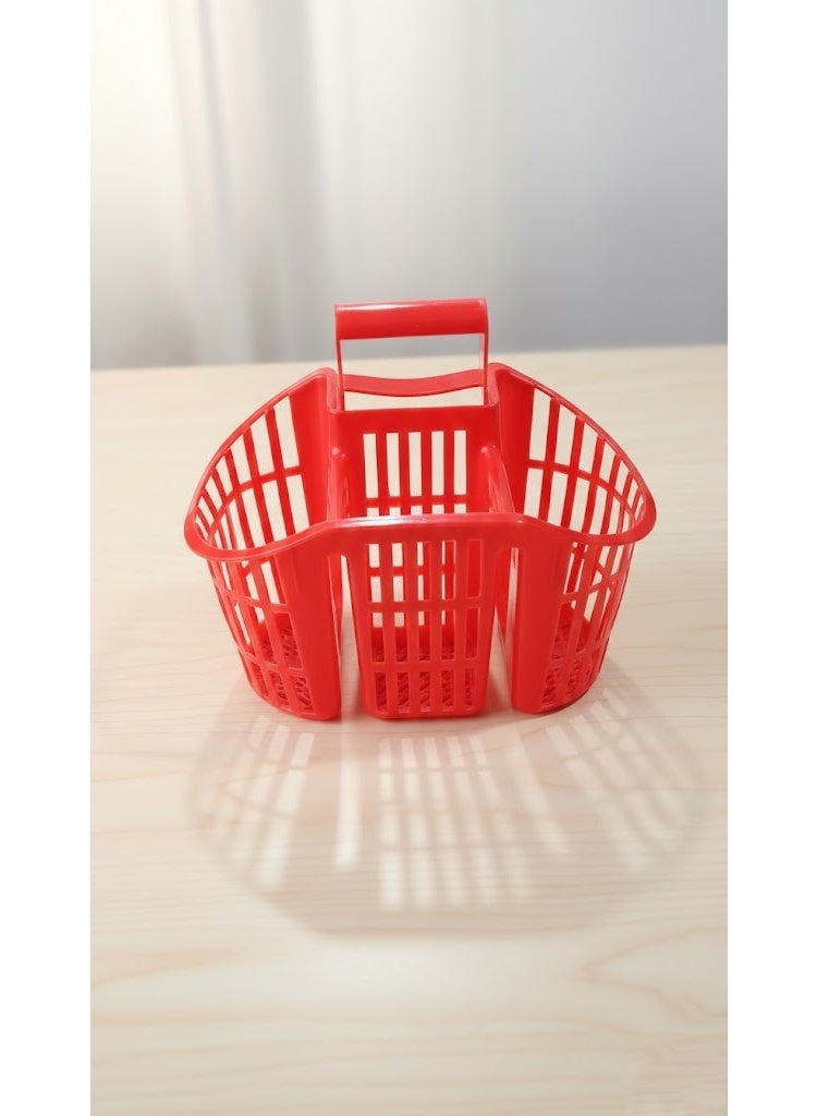 3-Compartment Plastic Cutlery Drainer & Utensil Holder - Kitchen Caddy with Safety Knife Slots & Carry Handle - Fast Drying Design - Red - Image 5